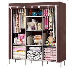 BDMP 6+2 Foldable Wardrobe for Clothes, Collapsible Almirah with Plastic Pipes, Foldable Wardrobe Organizer, Medium, Brown