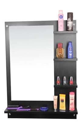 Dime Store MDF Engineered Wood Dressing Wall Mount Mirror with Shelf (Standard, Black, Rectangular, Framed)